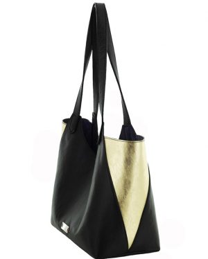 Ledershopper gold schwarz lila XL Tasche mit Henkel