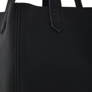Shopping Bag aus schwarzem Leder mit Struktur. Große Ledertasche mit Henkel auch als Schultertasche.