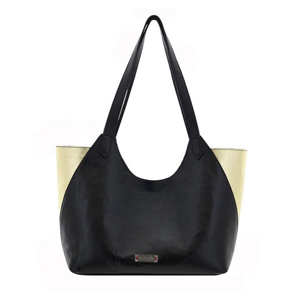 ninok Shopping Bag Ledershopper schwarz gold lila