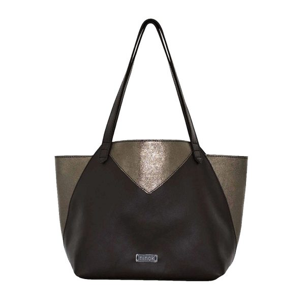 Shopping Bag braun metallic titan Ledertasche mit Henkel vo ninok, handgefertigt in Deutschland
