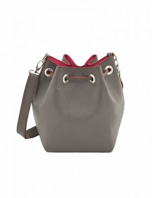 Kleine Beuteltasche in grau pink aus Leder. Handgefertigt, Unikat.