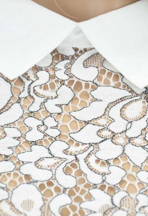 Bluse mit weißem Bubikragen Spitzenblusse weiß