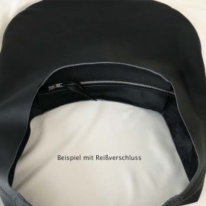 Hobo Ledertasche mit Reißverschluss, Beispielbild an schwarzer Tasche.