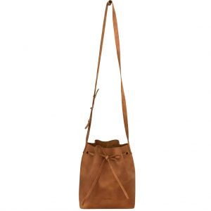 Cognac braune Beuteltasche Bucket Bag. Mittelgroße Umhängetasche. Crossbody bag aus Pull-Up Rindsleder. Pflanzlich gegerbt. Aus und in Deutschland komplett von Hand genäht.