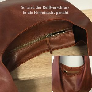 Hobo Ledertasche kastanien braun, große Henkeltasche, Schultertasche. Aus Rindsleder mit Pull-Up Effekt. Reißverschluss in die Ledertasche genäht.
