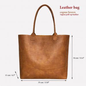 Ledertasche cognac braun mit Henkel, 5 Innenfächer, Henkeltasche Shopper, große Schultertasche, Tote bag aus pflanzlich gegerbtem Leder mit Pull-Up Effekt. Handmade in germany.