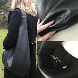 Hobo Ledertasche schwarz mit grober Struktur. Tasche für jeden Tag. Schwarze Schultertasche aus Echtleder mit Henkel. Handgefertigte Hobo Bag, minimalistische Tasche für Damen.