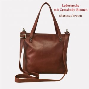 Shopper Ledertasche für Business und Freizeit. Mit Crossbody Schulterriemen und Henkel. Schokobraun kastanie.