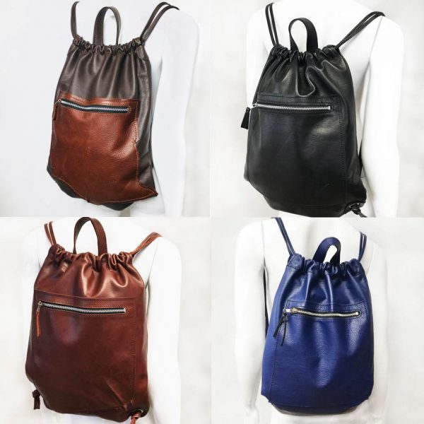 Leder Rucksack braun, schwarz, chestnut, blau. Damen und Herren Gymsack mit Zug. Minimalistische Gymbag.Lederbeutel für Sport, Reisen, Uni und Freizeit.