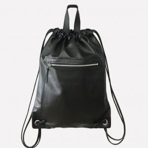 Gymsack aus Leder schwarz. Lederrucksack für Frauen und Männer. Lederbeutel Tasche für jeden Tag.