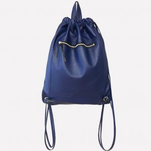 Leder Rucksack in blau Gymsack. Stylischer Lederbeutel für Frauen und Männer. Lederbeutel Tasche für jeden Tag.