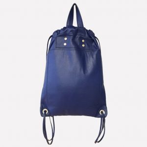 Leder Zugbeutel blau uni schlicht. Damen und Herren Rucksack mit Zug und Griff. Perfekte Tasche für jeden Tag.