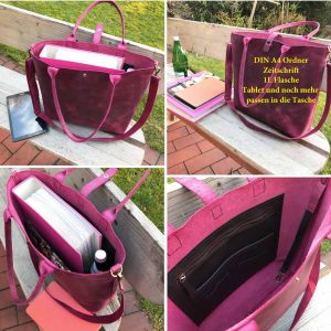 Ledertasche gross minimalistisch bordeaux lila magenta. Vintage optik. Henkel, Schulter- und Umhängetasche. Tasche mit Druckknopf handgefertigt. Damentasche Ledershopper.