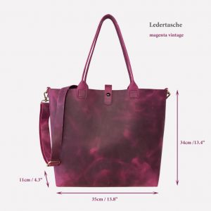 Ledertasche gross minimalistisch bordeaux lila magenta. Vintage optik. Henkel, Schulter- und Umhängetasche. Tasche mit Druckknopf handgefertigt. Damentasche Ledershopper.