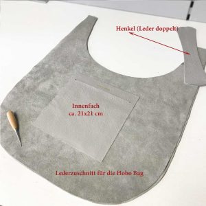 Graue Ledertasche zuschneiden und nähen. Große Hobo Bag für Damen.