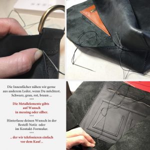 Ledertasche schwarz nähen. Individuelle Taschen. Tasche nach Wunsch. Farben und Metallelemente wählen.