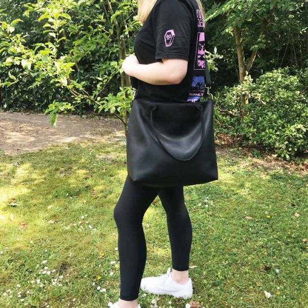 Ledertasche schwarz Umhängetasche Damen und Herren Shopper. Mit Henkel und Schulterriemen. Große Handmade Tasche.