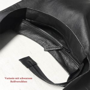 Hobo Bag schwarz mit Reißverschluss handgemachte Ledertasche pflanzlich gegerbt.