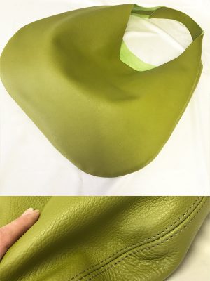 Ledertasche Hobo Bag grün. Avocado-grüne Sommertasche. Große Damentasche minimalistisch, handgemacht.