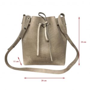 Umhängetasche grau Leder Bucket Bag handgenäht vintage Damen Ledertasche Crossbody schlammgrau mittelgroß