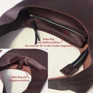 Hobo Bag bordeaux mit Magnetverschluss oder Reißverschluss. Wähle deine Wunschtasche. Hangefertigte individuelle Tasche aus robustem, pflegeleichten Leder.