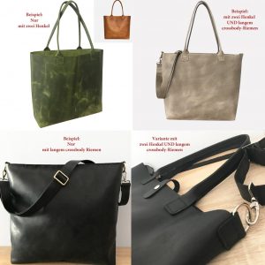 Ledertasche schwarz, cognac, grau, gruen, bordeaux. Mit Henkel oder Crossbody Riemen. Oder beides. Schultertaschen, Crossbody, Handtaschen.