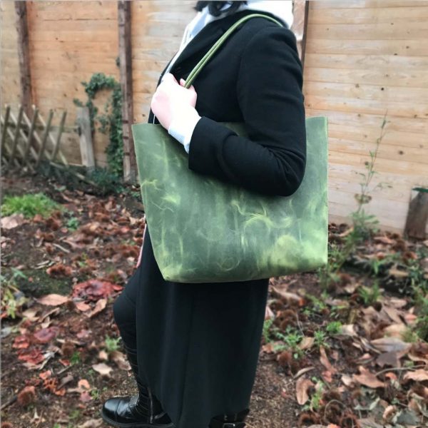 Ledertasche grün grosser Shopper handgefertigte Henkeltasche. Vintage grüne Schultertasche mit Innenfach mit Reißverschluss. Geschenke Idee für Damen handmade.