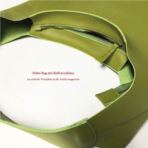 Ledertasche Shopper Hobo Bag grün mit Reißverschluss. Große Damentasche minimalistisch, handgemacht.
