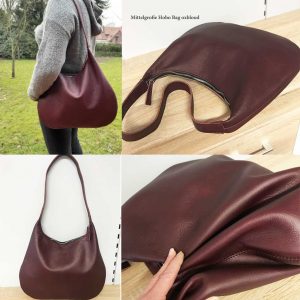 Mittelgroße Tasche Leder Hobo bag in bordeaux, mit Henkel für Schulter oder crossbody. Beuteltasche auch in Wunschfarbe möglich. Damen Tasche nachhaltig handgefertigt.