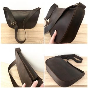 Braune Ledertasche crossbody und Schultertasche, verstellbarer Riemen. Handgefertigte Umhängetasche aus robustem, dicken Leder. Minimalistische Tasche für jeden Tag.