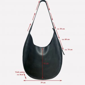 Schwarze crossbody hobo Tasche aus robustem Leder, mittelgroß, mit Magnetverschluss. Längenverstellbarer Riemen auch als Schultertasche. Umhängetasche für Frauen. Minimalistische Hobo Bag Ledertasche fürs Leben und jeden Tag.