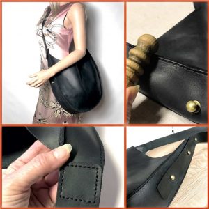 Schwarze crossbody hobo Tasche aus robustem Leder, mittelgroß, mit Magnetverschluss. Längenverstellbarer Riemen auch als Schultertasche. Umhängetasche für Frauen. Minimalistische Hobo Bag Ledertasche fürs Leben und jeden Tag.