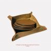 Lederschale mit 4 Lederuntersetzer Set cognac braun. Schale quadratische, Untersetzer rund, Bierdeckelform.