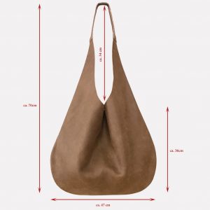 Ledertasche braun vintage Hobo Bag gross mit Henkel. Tasche aus geschliffenen Rindsleder, nubuk weich. Tasche für jeden Tag, Maße mittig 36cm hoch 47cm breit. Die Gesamthöhe inkl. Henkel, auf einem Haken hängend, ist ca. 70cm. Handgefertigte Schultertasche für Damen.