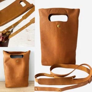 Handtasche mit Ausschnittgriff. Leder Tote bag klein, cognacbraun. Crossbody mit abnehmbarem Riemen. Damen Ledertasche mit Innenfach und Druckknopfverschluss. Handgefertigte Tasche in 2 Größen.