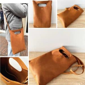 Handtasche Leder Tote Bag mit Ausschnittgriff. Ledertasche für Damen in cognacbraun aus weichem, soften, dicken Rindleder. Crossbody mit abnehmbarem Riemen. Umhängetasche mit Innenfach und Druckknopfverschluss. Handgefertigte Tasche, in 2 Größen verfügbar.