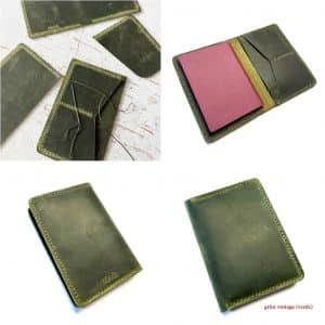 Reisepasshülle aus Leder. Vintage grüne Passhülle. Ticket und Kartenetui mit vielen Einschüben. Handgenäht aus robustem Pull-Up Rindsleder. Polierte Kanten. Personalisierung mit Namen oder Initialen möglich. Gute Geschenkidee für Damen und Herren.