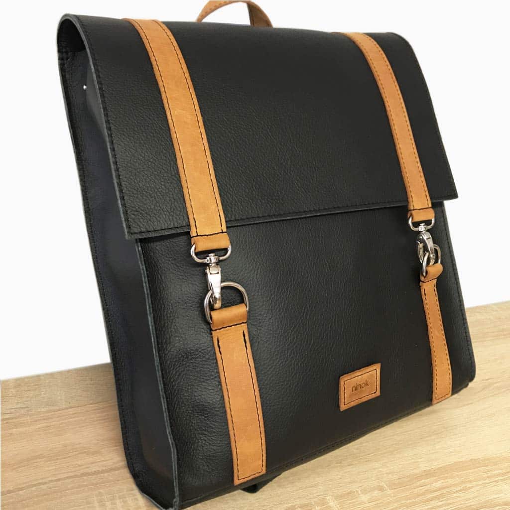 Lederrucksack schwarz für Damen und Herren, groß, praktisch im Alltag, Business, Reisen, Uni. Hangefertigter Rucksack aus robustem Büffel Echtleder.