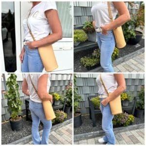 Helle kleine Ledertasche in beige sand Umhängetasche und Schultertasche. Mini Bucket bag mit rundem Boden. Längenverstellbarer Riemen. Magnetverschluss. Tasche handgefertigt aus genarbtem, glatten Rindleder. Auch in schwarz, braun, rot, weiß, grün usw. zu kaufen.